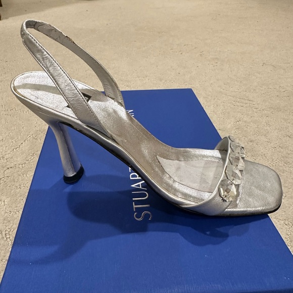 Stuart Weitzman Metallic Silver Strappy Heels - Picture 1 of 2